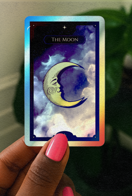 Holographic Tarot Card "The Moon" Stickers | Mystic Decor, Skateboard Art, Gift for Spiritualists, Celestial Wall Art.